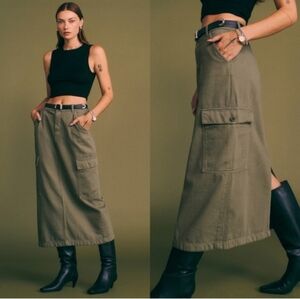 Reformation Maggi Cargo Midi Skirt In Green Size 27